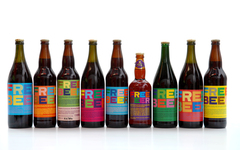 Free Beer, 2004. A selection of Free Beer versions form different breweries in 2007. Graphic design by Rasmus Koch Studio.