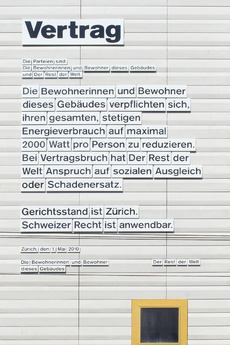 2000 Watt Society Contract, 2010. Public artwork installed at Badener Strasse 280, Zurich. Commissioned by Bgz Baugenossenschaft Zurlinden. 