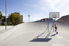Superkilen, 2012. Urban park in Copenhagen. Basketball hoop from Mogadishu. Green Park. Commissioned by City of Copenhagen and RealDania. Developed in close collaboration with Bjarke Ingels Group (BIG) and Topotek1.