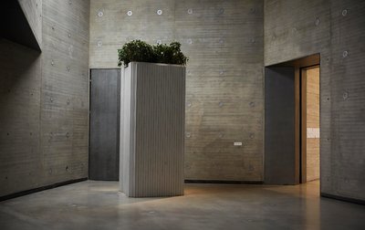 Large scale concrete version of Investment Bank Flowerpots/Barclays Nerium Oleander, 2017 installed at C3A, Córdoba, 2018.