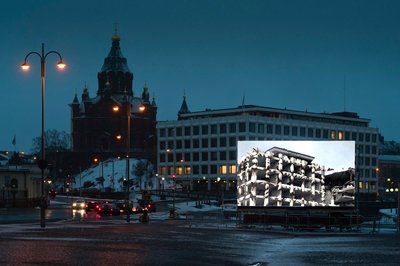 Modern Times Forever (Stora Enso Building), 2011 installed for IHME Festival, Helsinki. Photo: SUPERFLEX