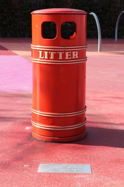 Trash can from Liverpool, England. Superkilen, 2012.