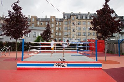 Thai boxing ring from Bangkok, Thailand at the red square. Superkilen, 2012. 