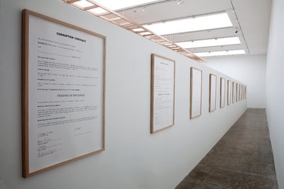 Corruption Contract, 2012 installed at Fundación Jumex, Mexico City, 2013. 