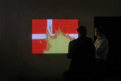 Rebranding Denmark, LED version installed at Art Basel, 2007.  Photo: SUPERFLEX